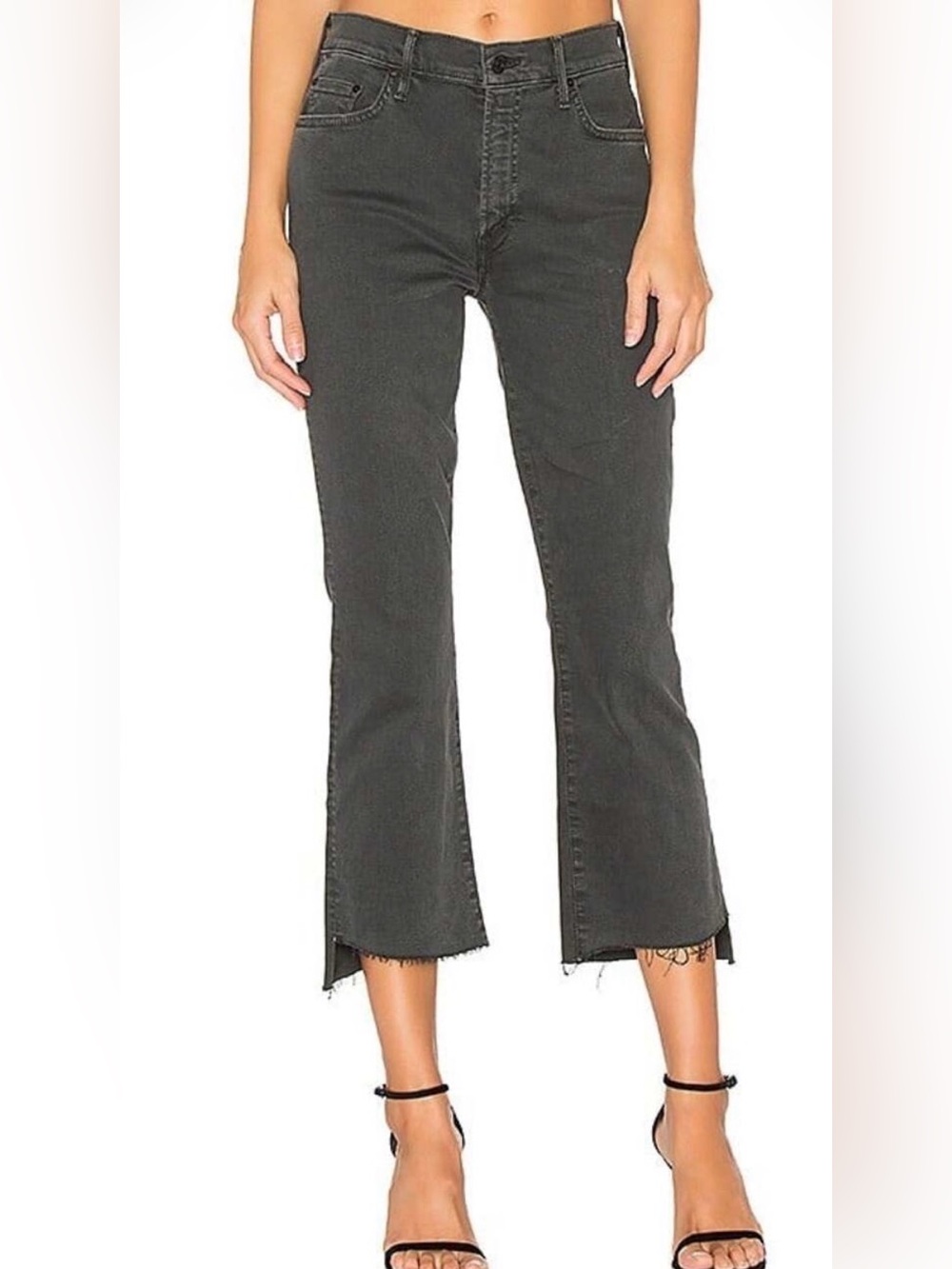 MOTHER Faded Black insider Crop step fray Jeans with Raw Hem 28